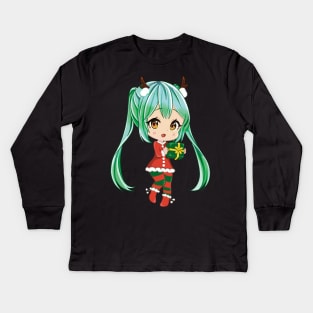 Cute Christmas Anime Girl Kids Long Sleeve T-Shirt